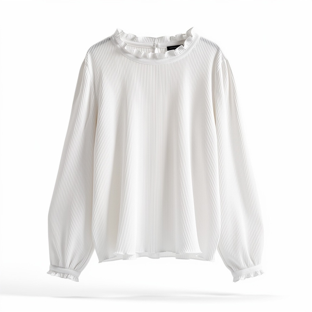 Ann Taylor Large White Ribbed Blouse with Back Closure. Size - L
